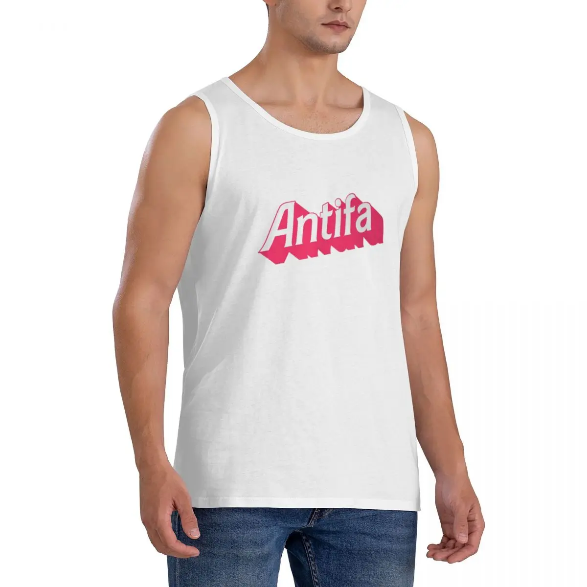 100% Cotton Antifa Sleeveless T-Shirt Men Workout Sports Clothing Tops Men's Crew Neck Vest