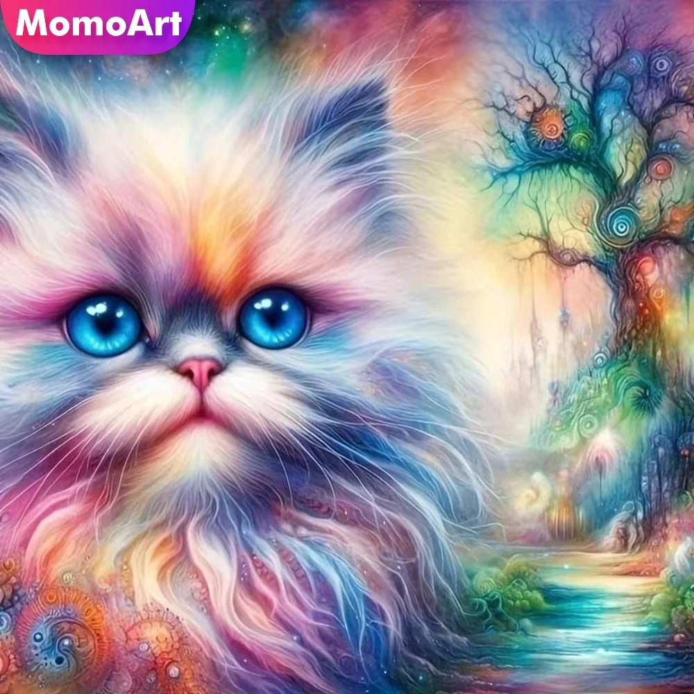 Momoart Neuerscheinung Diamant-Mosaik Katze Tier DIY Vollquadrat Rund Diamantmalerei Baum Stickerei Wohnzimmer Kunst Handwerk