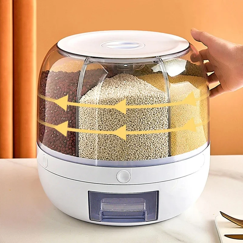 

360° Rotating Rice Dispenser Kitchen Food Dispenser 6kg Plastic Container Grain Bucket Storage Box Dispenser Housewarming Gift