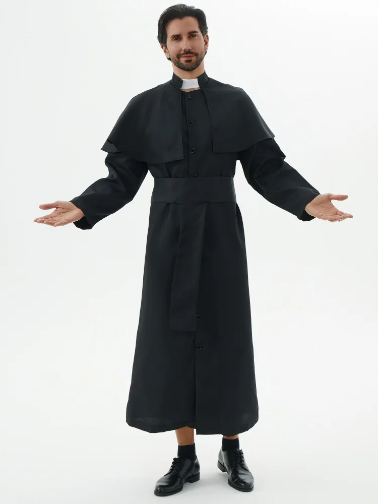 

Men Adult Noble Priest Costume Halloween Purim Party Catholic Mardi Gras Liturgical Vestment One-piece Suit Cosplay Dress