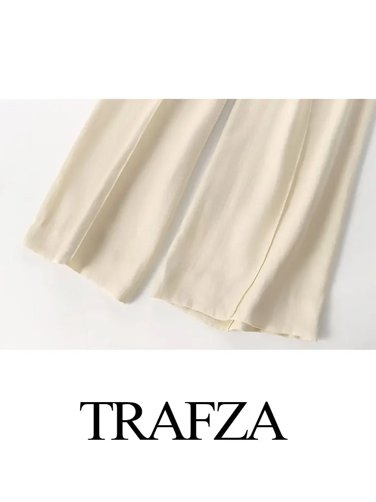 TRAFZA-Blazer de manga comprida feminino e calça comprida de perna larga, conjunto Casacos na moda, moda verão, 2022