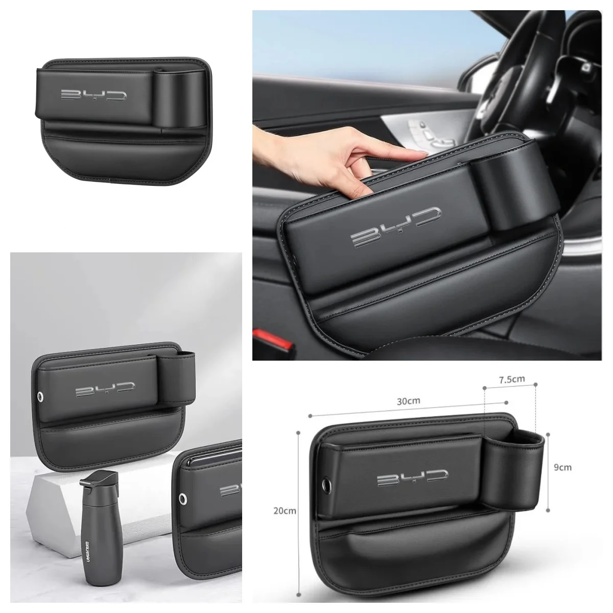 Multifunctional Leather Seat Gap Filler Organizer For BYD Dolphin Seal Atto3 Han Tang Song Yuan Car Seat Side Storage Box Interi