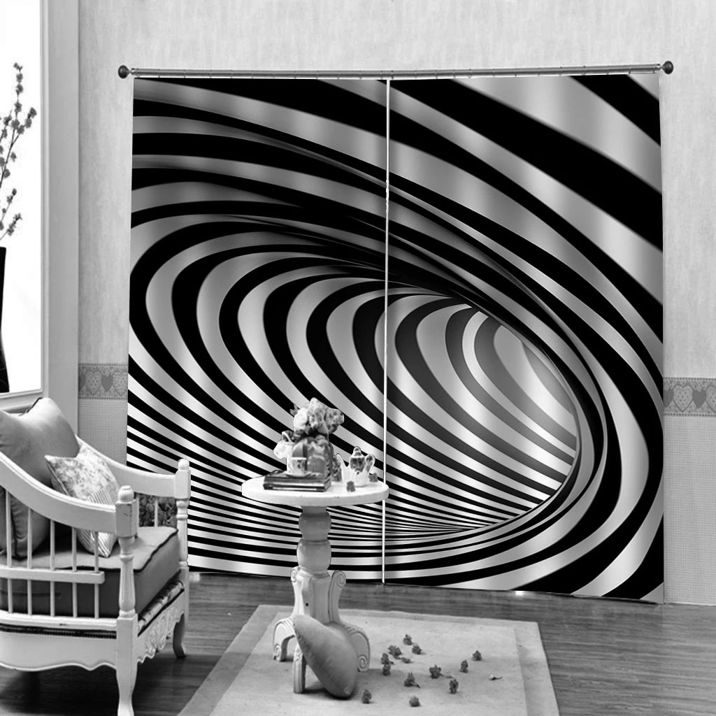 High quality custom 3d curtain fabric black and white lines curtains modern living room curtains