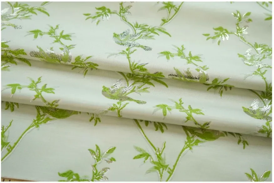 Goldseide, frischer grüner, garngefärbter Jacquard-Stoff, Damenmantel, dekorativer Nähstoff – Detail 8
