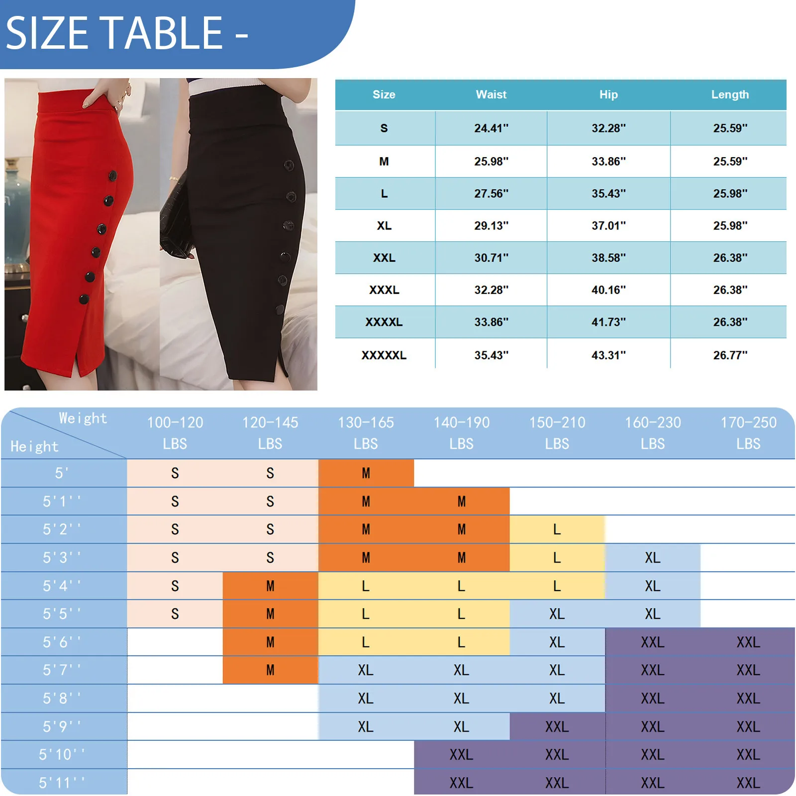 Women’s Black And Red Color Sexy Slim Fit High Waist Dress With Buttons Ladies High Street Fashion Hip Wrap Pencil Half Skirt