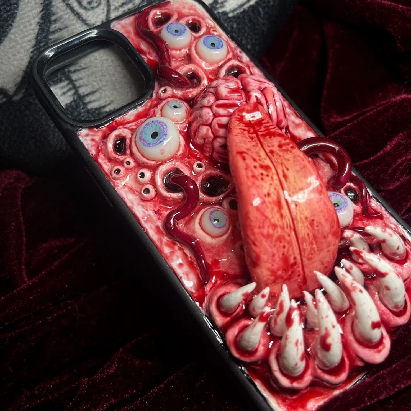 4080 Original 3D Handmade Mobile Phone Case Cthulhu Eyes Teeth Dark Gothic Art Horror Punk Style Custom Christmas Halloween Gift