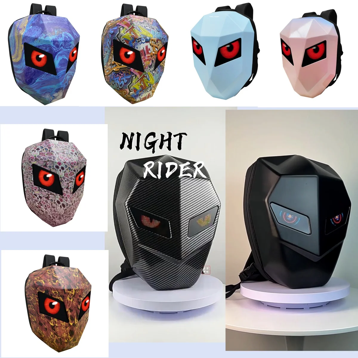 LED Dynamic Display Bluetooth Connection Motorcycle Backpack Knight Helmet Bag Outdoor Cycling Waterproof Hard Material Moto Bag