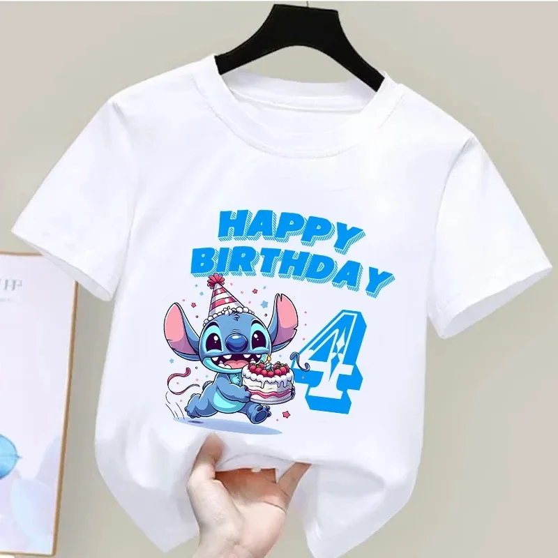 Stitch Disney Clothes Children Birthday T Shirt Print Kawaii Cartoon Boy Girl Short-Sleeve Tops Baby Tee Clothing Birthday Gift