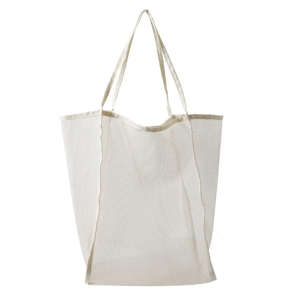 Simple Large Capacity Beach Bag New Style Solid Color Transparent Mesh Bag Shoulder Pouch Sports Tote Handbag Travel