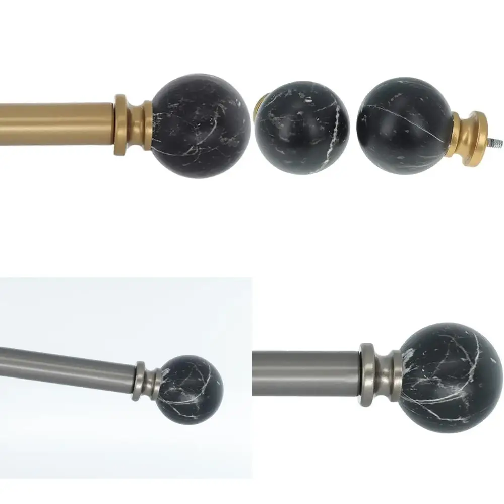 Drążek do zasłon Meriville o średnicy 1 cala z czarnymi, marmurowymi końcówkami w kształcie kuli, regulowany od 84 do 120 cali, styl Royal G