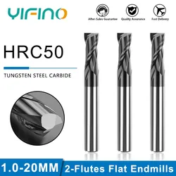 YIFINO HRC50 siyah Nano kaplama düz freze kesicisi 2 flüt CNC işleme merkezi Tungsten çelik karbür End Mill araçları