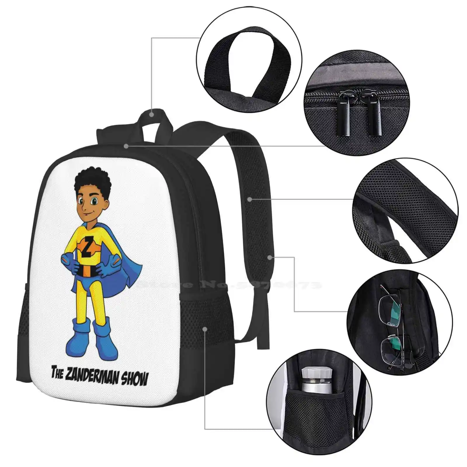 Mochila de diseño con estampado 3D The Zanderman Show Official Merchandise, bolsa para estudiantes, superhéroe para niños, Youtube