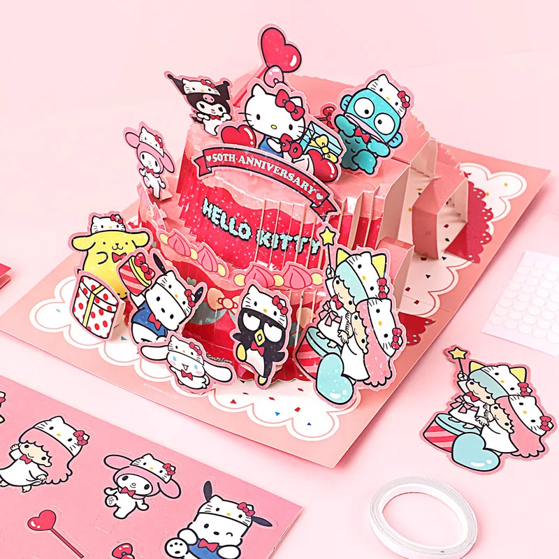 

Sanrio Hello Kitty Cinnamoroll Hangyodon Kawaii трехмерная поздравительная открытка аниме девушки Diy торт игрушки для резки бумаги ручной работы