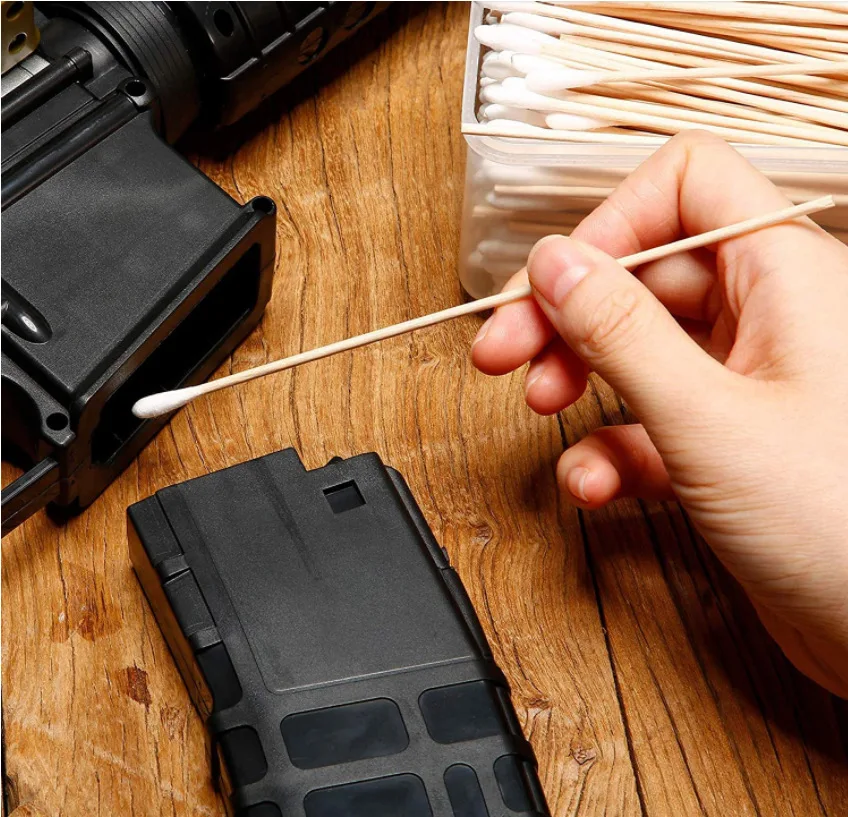 100pcs 6 Inch Long Gun Cleaning Cotton Swabs Pistol Cleaning Kit Mat for AR15 AK47 Remington 870 Colt 1911