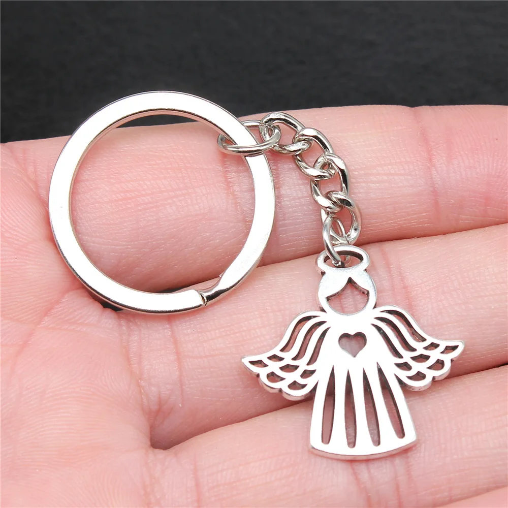 Souvenirs Gift Dropshipping Antique Silver Color 27x27mm Love Heart Angel Pendant Keyring