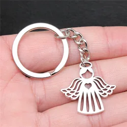 Souvenirs Gift Antique Silver Color 27x27mm Love Heart Angel Pendant Keyring