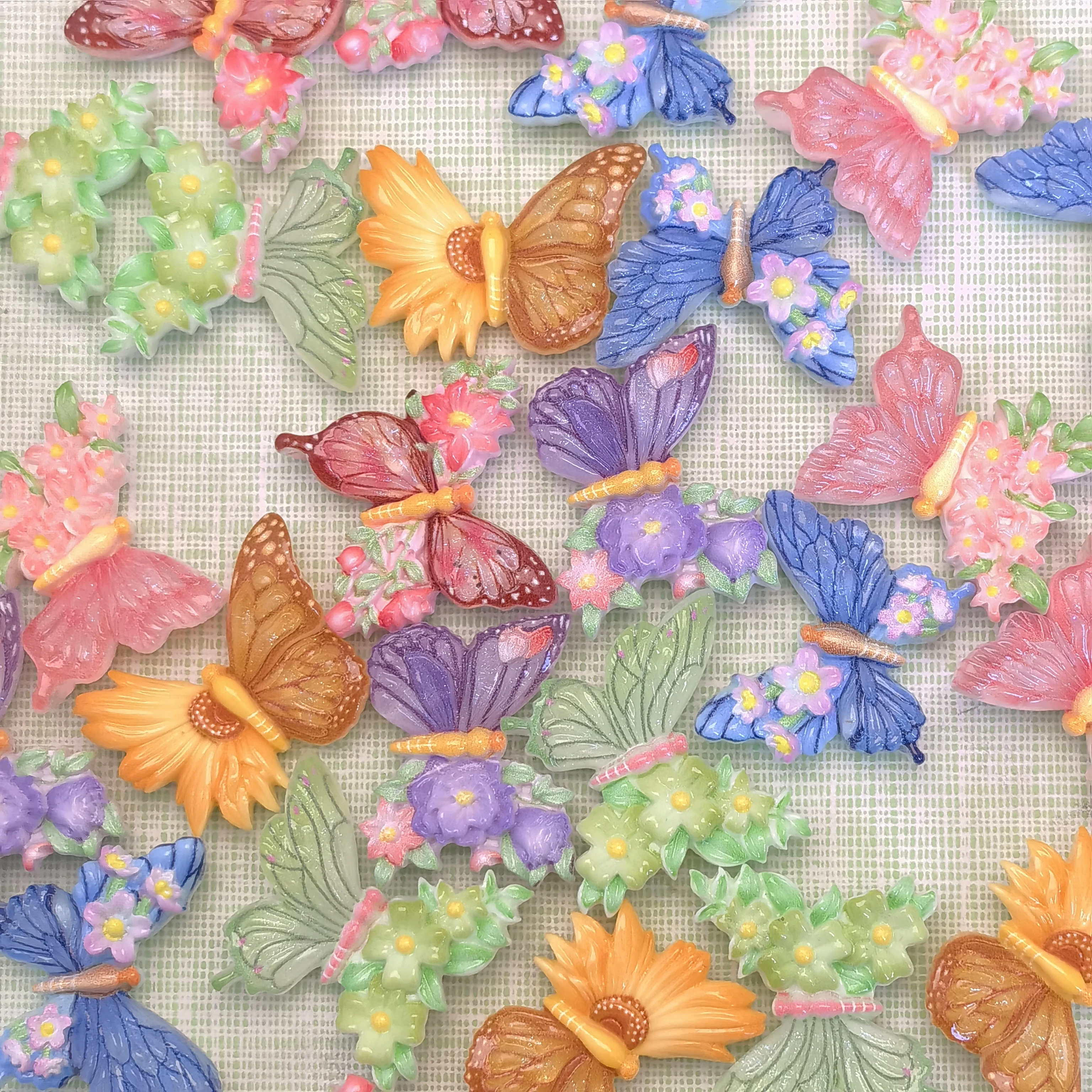 Spring Butterfly Resin Cabochon 50pcs Resin Flatbacks for DIY Decoration Accessories Wholesale Ornament Bulk Supplier