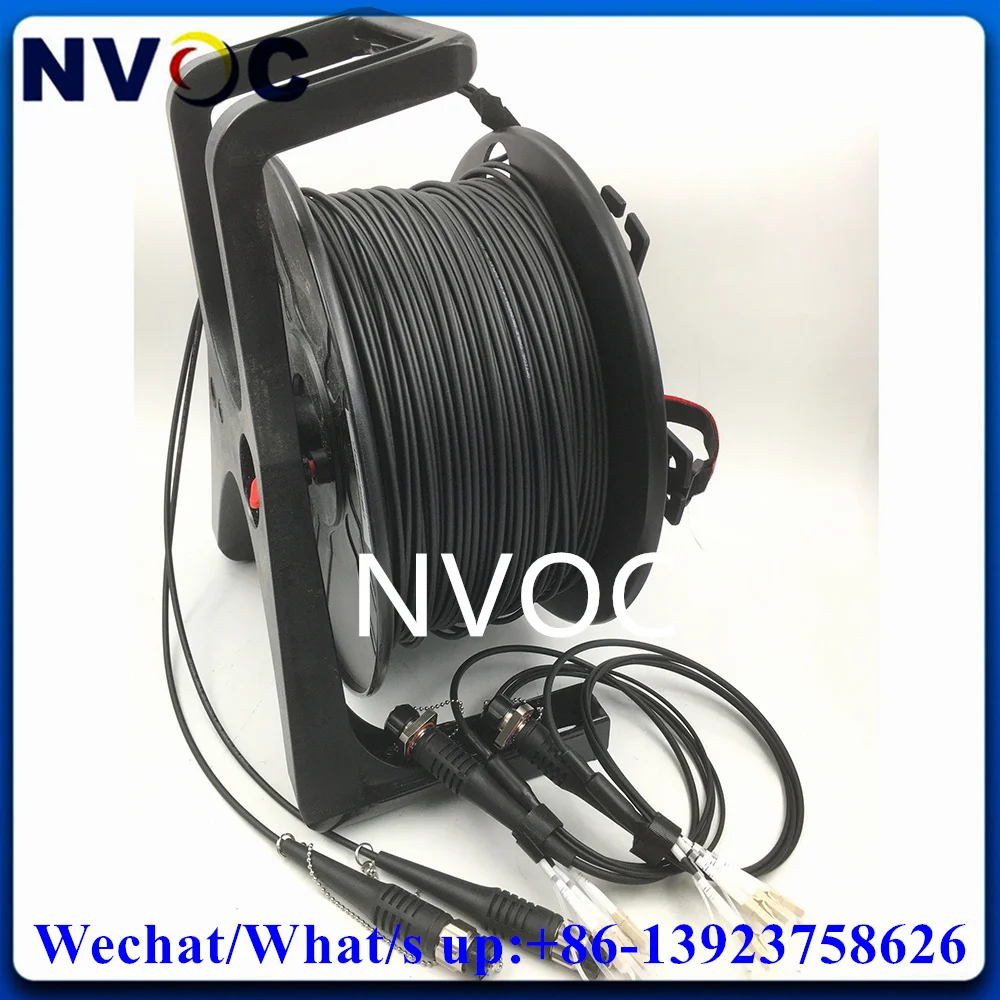 4Core 150M SM G657A1 MM OM3-150 4C ODC Round(Male) 5.0mm Fiber Optic Cable with Protable PCD310 Reel and 2Pcs ODC-LC Connector