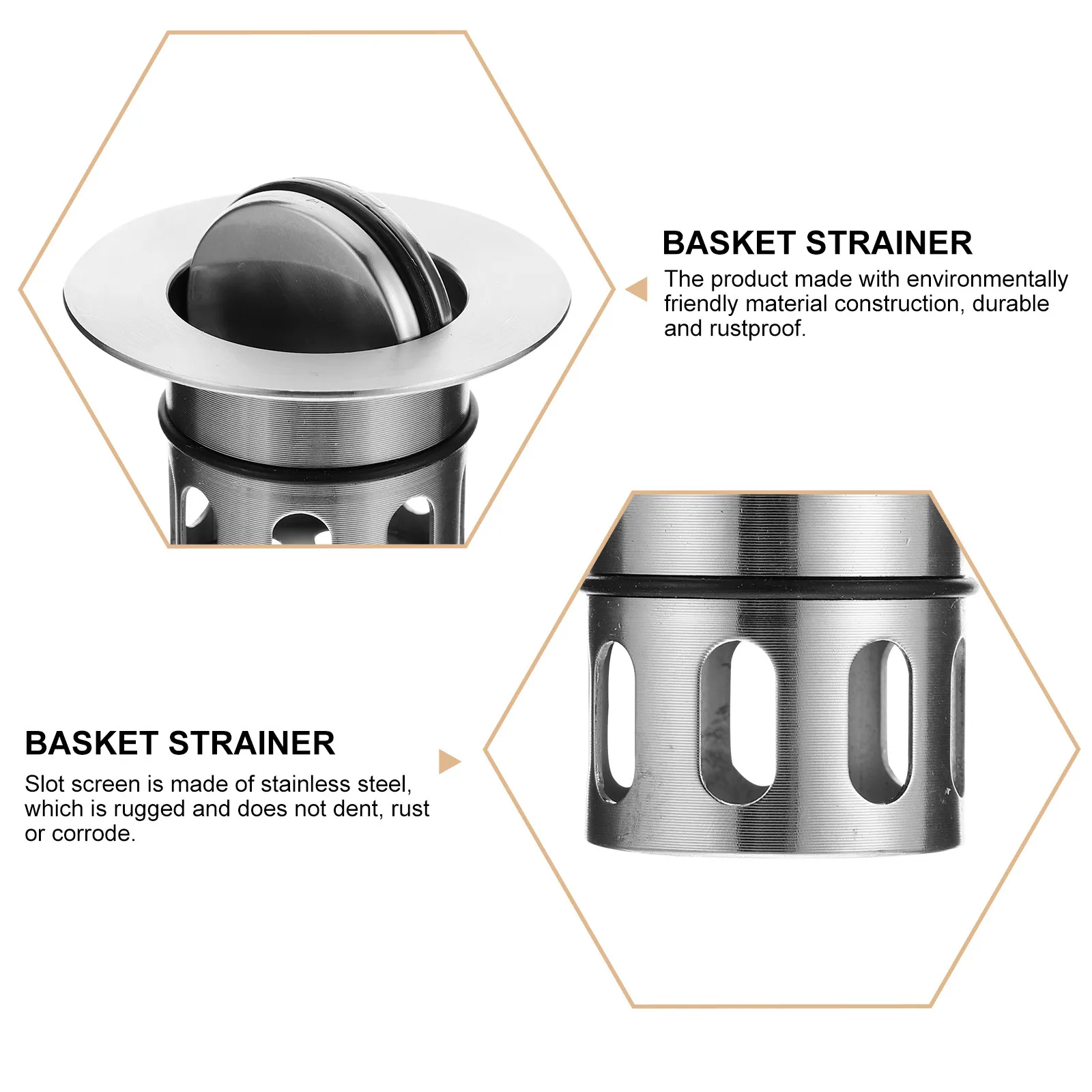 2Pcs Stainless Steel Kitchen Drain Stopper Sink Flips Cover Drainer Modern Round Design Heavy Duty Corrosion Resistant Basket