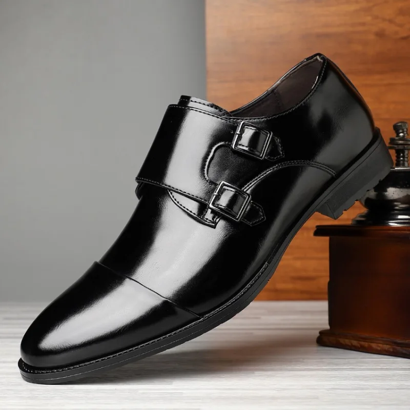 أحذية ديربي بريطانية للرجال قابلة للتنفس وإبزيم قابل للتعديل أحذية جلدية كاجوال للتنقل والزفاف