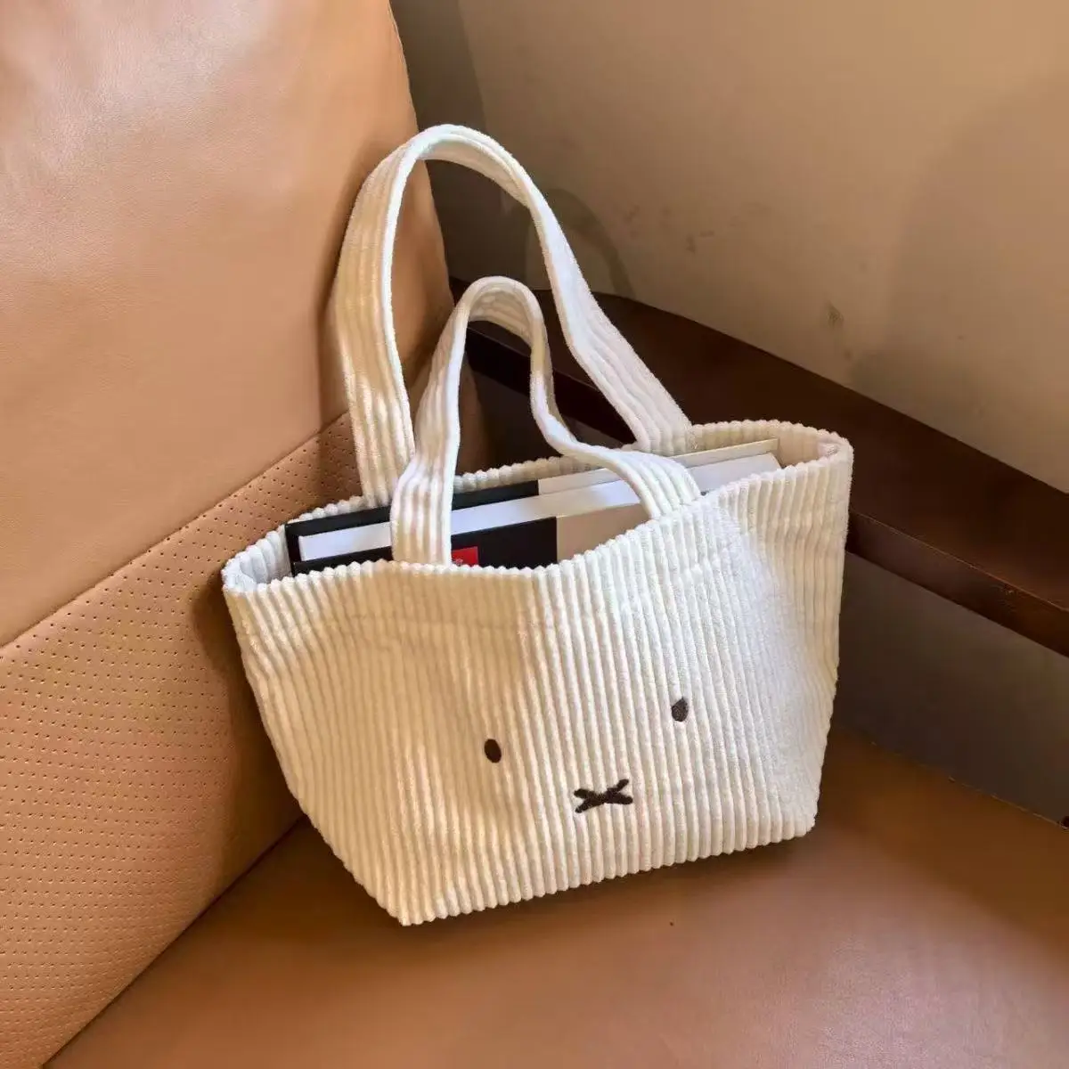 Handbag Cartoon Rabbit Corduroy Portable Multifunctional Commute Cosmetics Storage Bag Girl Birthday Handbag Gifts