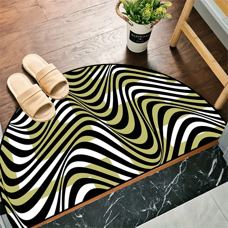 Black White Optical Illusion Doormat Abstract Wavy Lines Non Slip Entry Rug For Entryway Hallway And Modern Home Decor