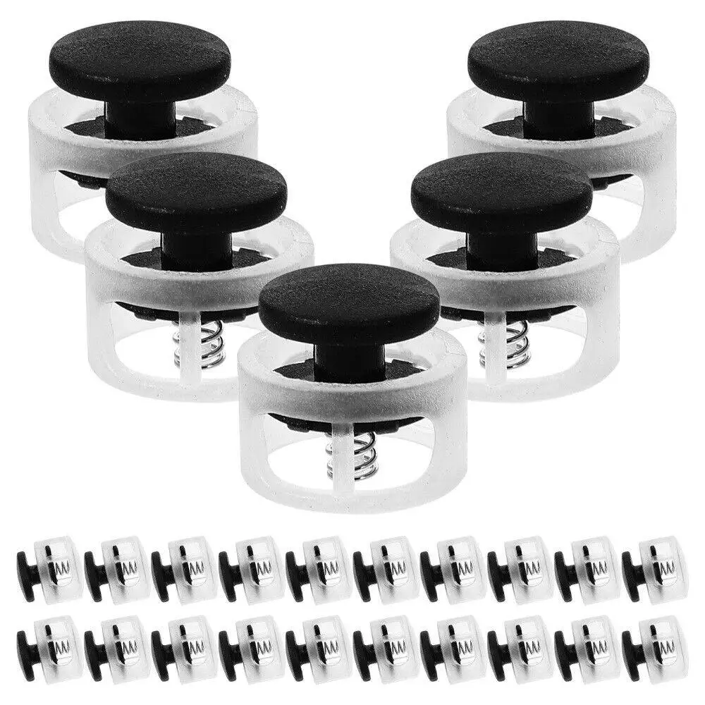 50Pcs Unbinding 50Pcs Rope Lock Double Hole Elastic Rope Spring Buckle Press Button Shoelace Buckle Rope Clamp
