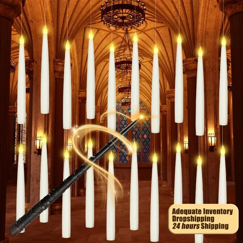 Floating Candles with Magic Wand Flickering Warm Light LED Flameless Candle Taper Candles for Christmas/Wedding/Party 10-200Pcs