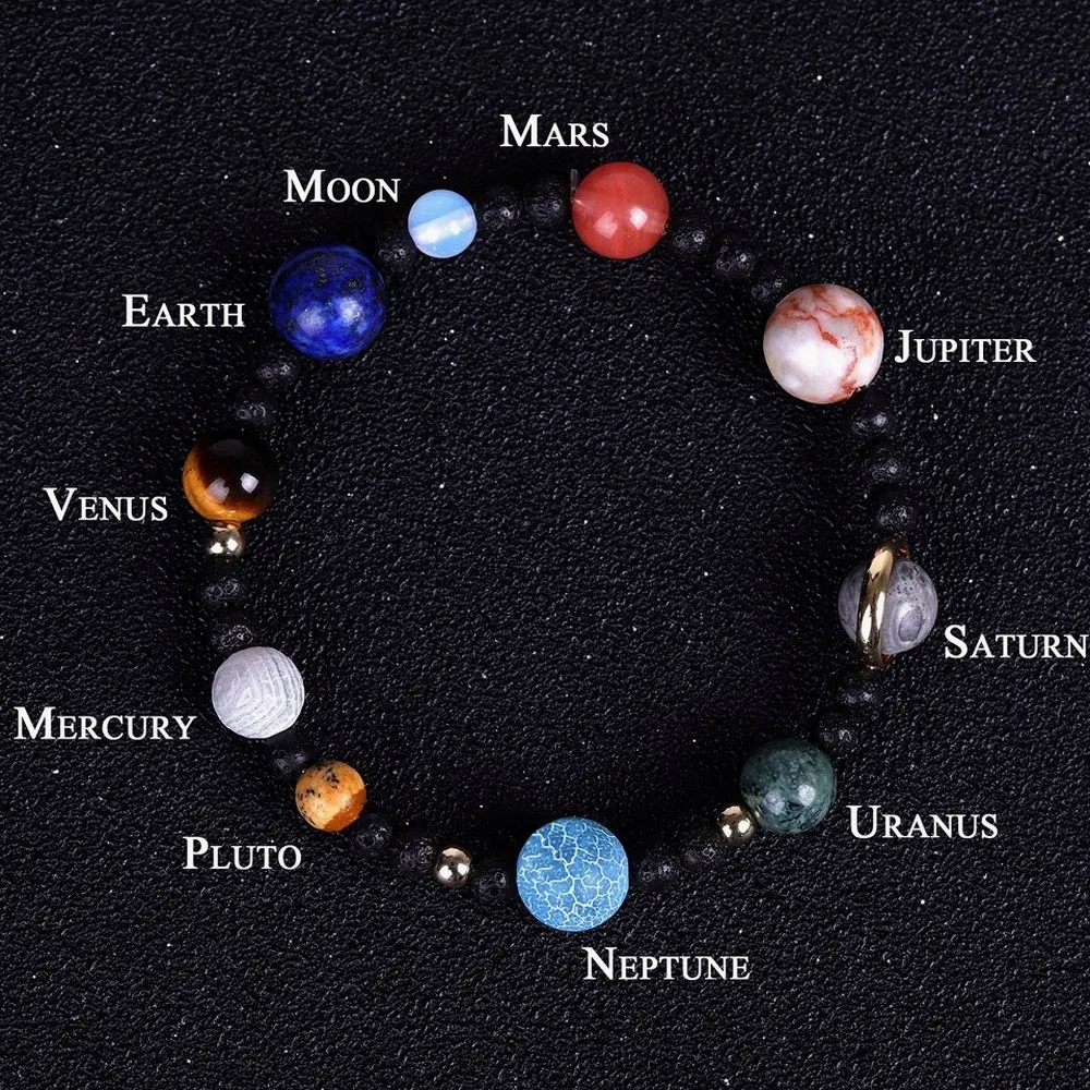 Universe Galaxy Solar System Ten Planets Bracelet Interstellar Natural Stone Beads Elastic Woven Bracelet for Women