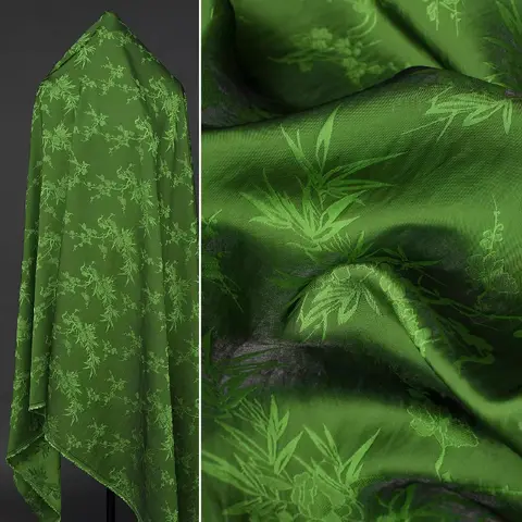 Acetate Rayon Jacquard Fabric Oil Green Soft Pleated Texture Plum Bamboo Leaf Blouse Dress Decoration Craft DIY Home Material