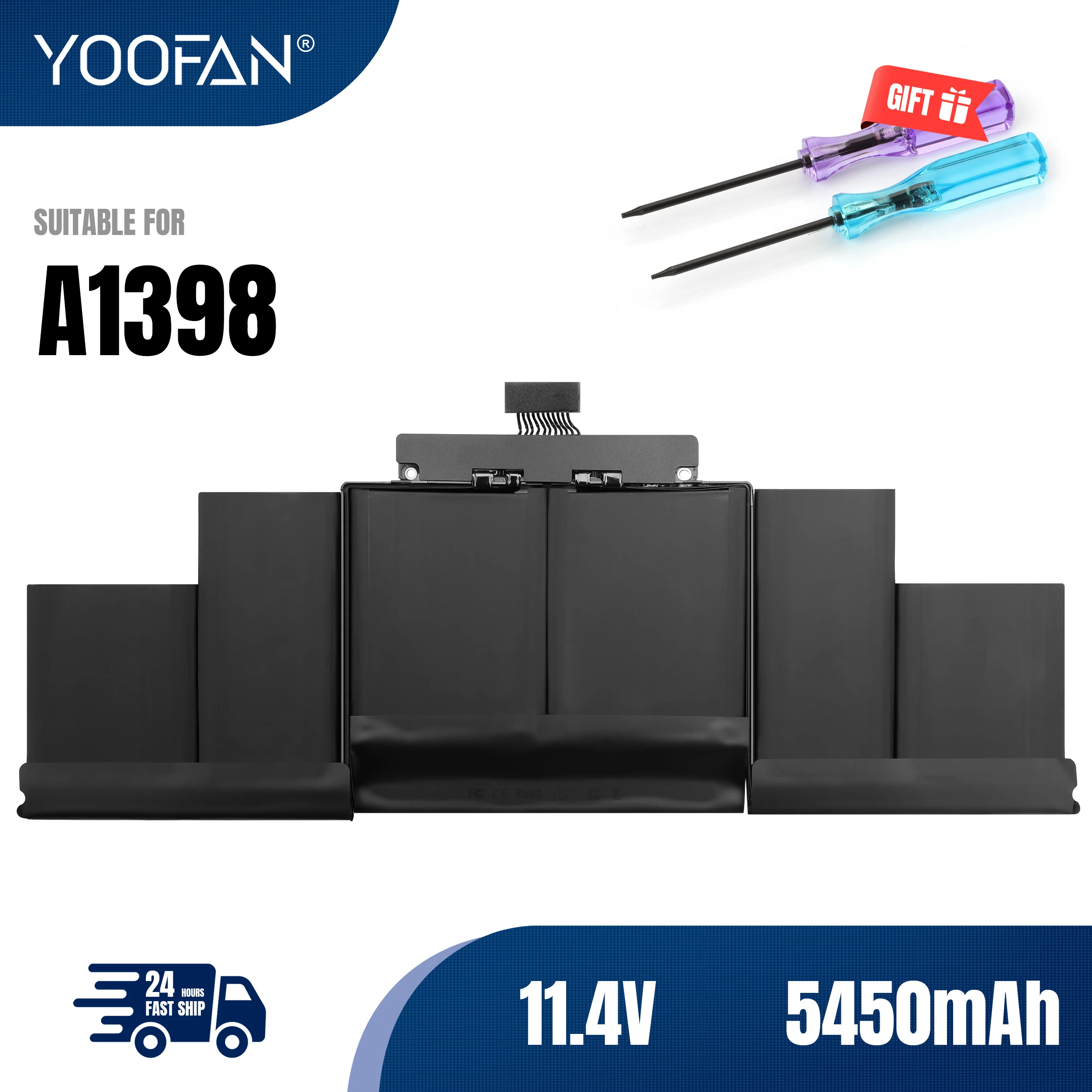 YOOFAN A1494 Laptop Battery 11.4V 5450mAh for Apple MacBook Pro 15