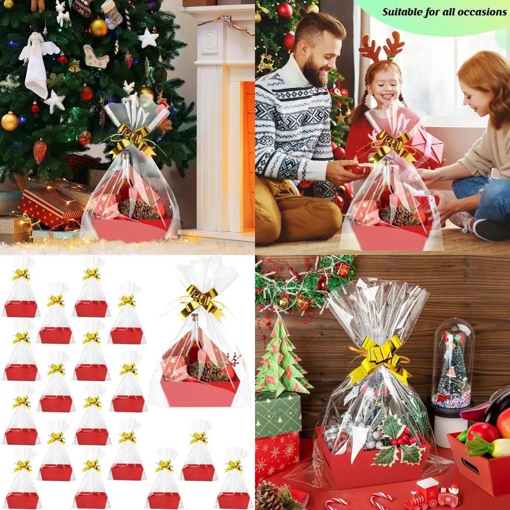 

18 пустых подарочных корзин с ручками, 9,8x8,5x3,5 дюйма, плюс 18 пакетов и бантов для упаковки подарков на рождественскую вечеринку своими руками