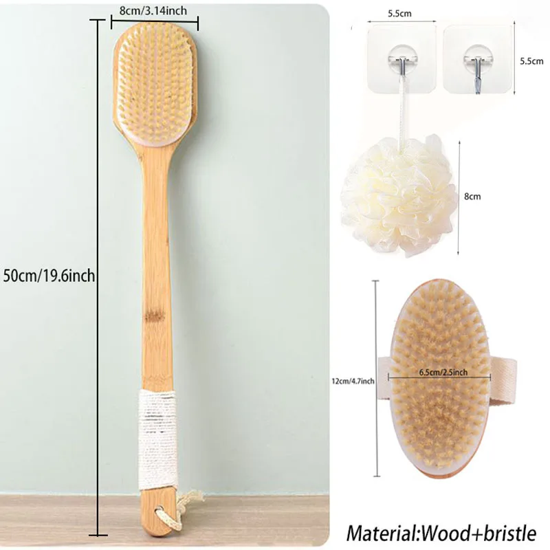 Exfoliating Back Scrubber for Shower with Curved Long Handle, Wet or Dry Brushing, Body Exfoliator Back Washer Bath Tool