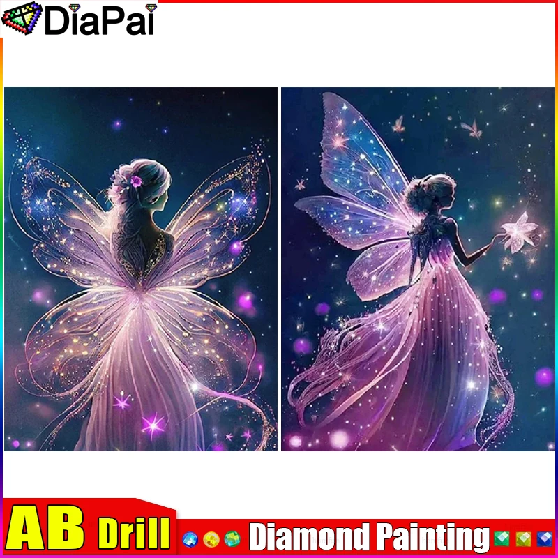 Полноформатная Алмазная вышивка DIAPAI AB, «крылья девушки, звездное небо», амортизированная живопись, вышивка крестиком, модели искусственных элементов