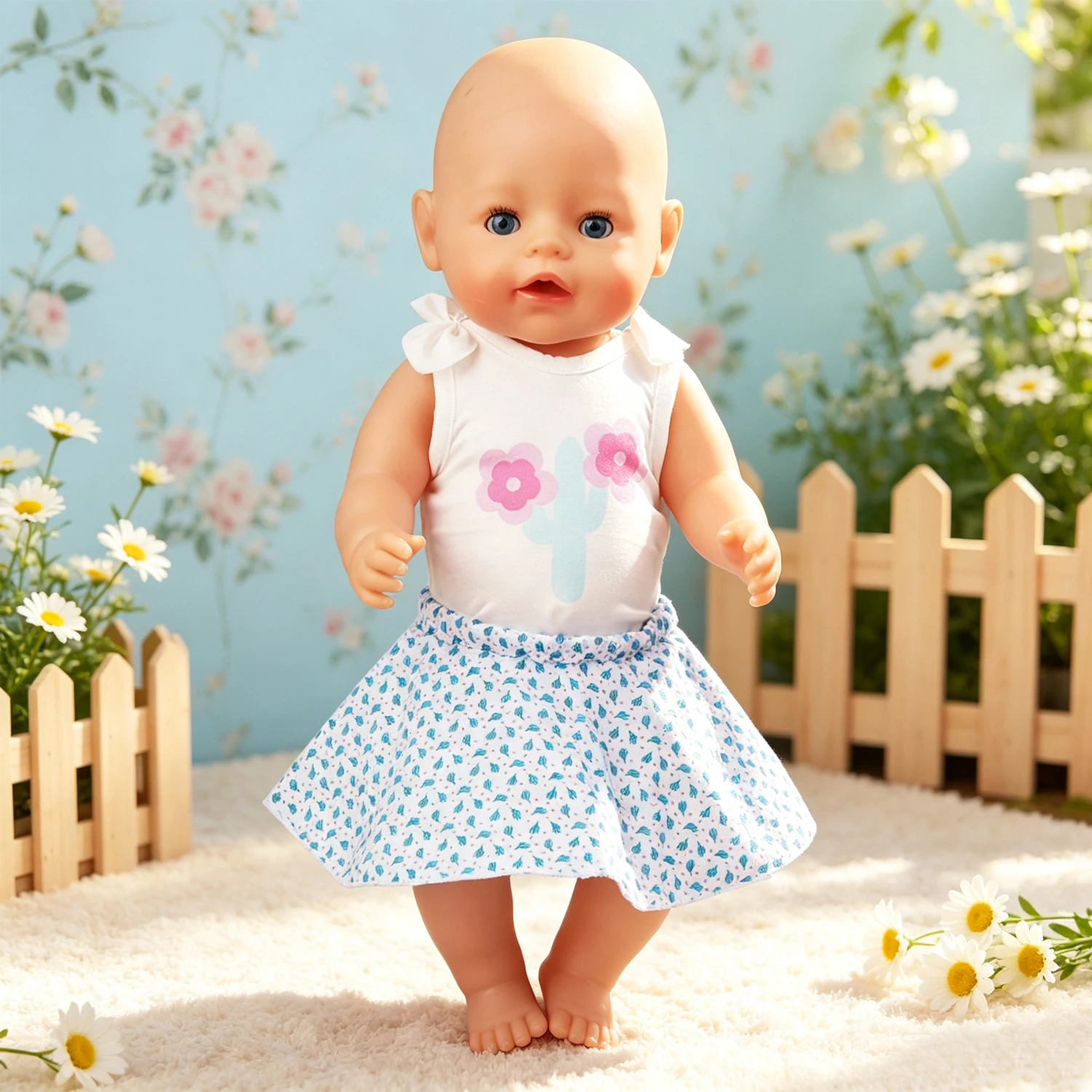 Cute Cartoon Cactus Print Doll Top Skirt Set Polka Dot Canvas Sneakers Fashion Accessories for 18" American & OG Girl Dolls Toy - view 3