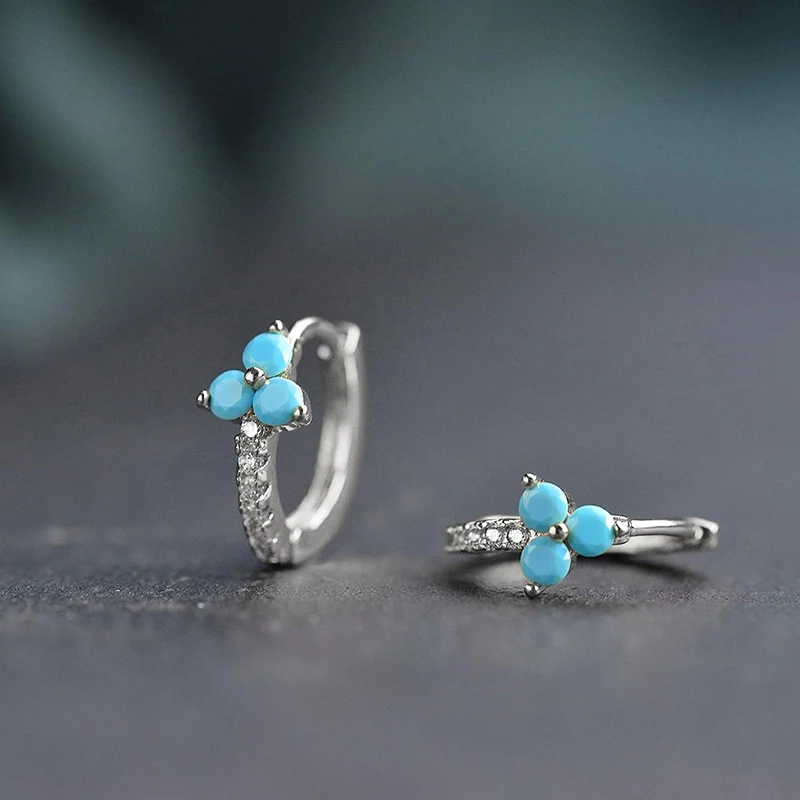 CAOSHI Chic Blue Flower Hoop Earrings Female Daily Jewelry Teen Girls Gift Dainty Gold Color Ear Loops Accessories for Women