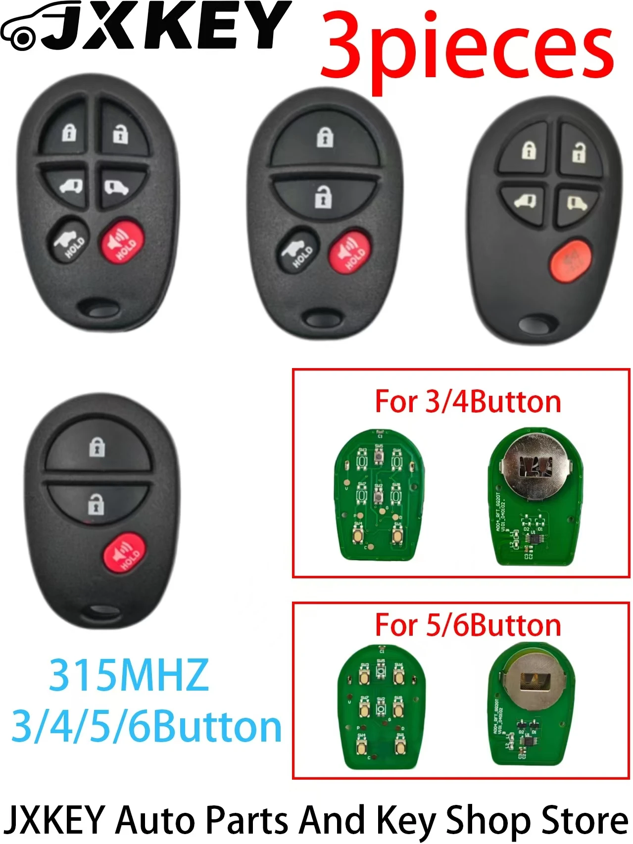 

3piece 3/4/5/6BT Remote Car Key Fob For Toyota Sienna Tundra Sequoia Tacoma Camry Highlander Aurion 2004-2018 315MHz GQ43VT20T