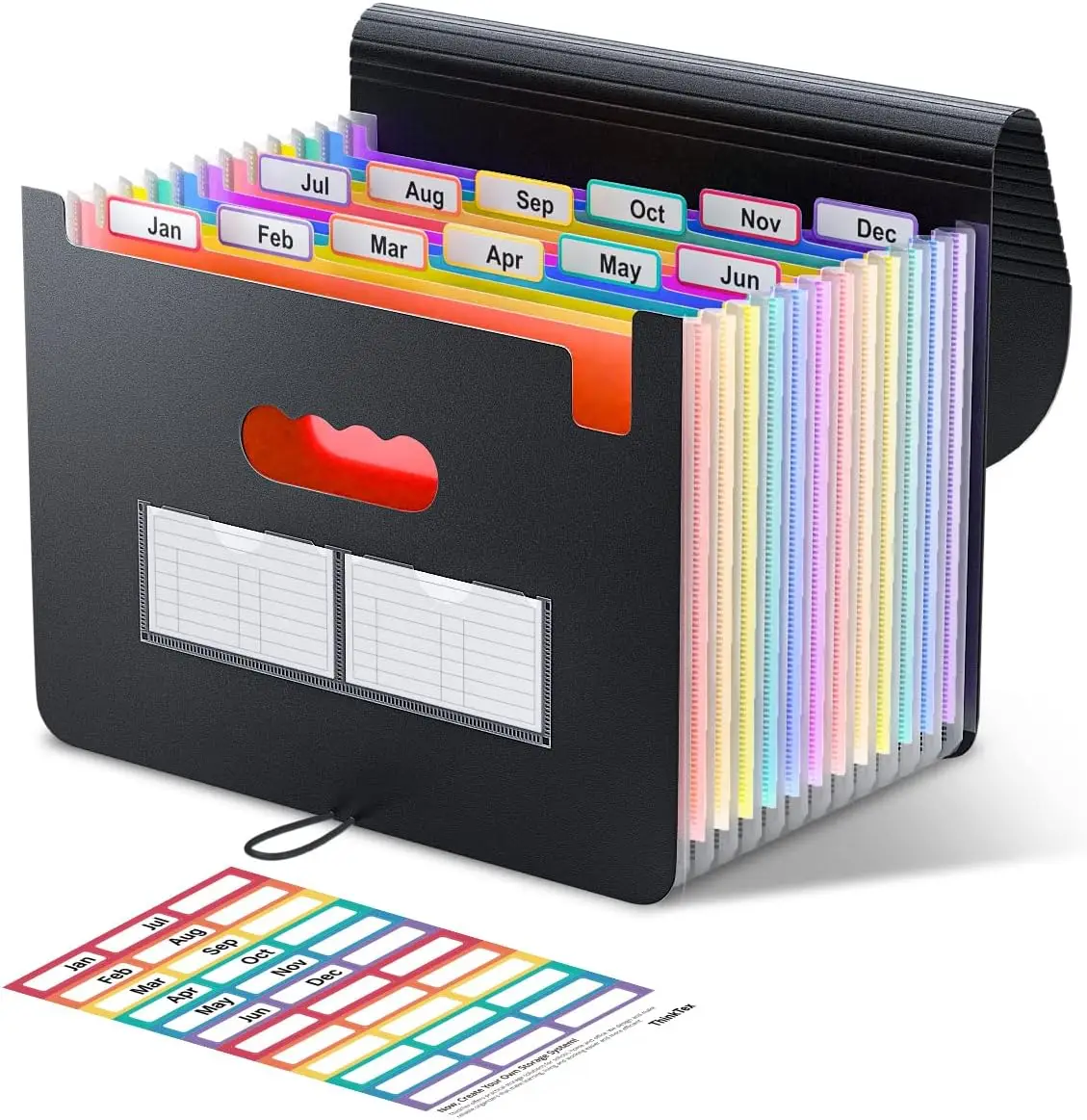 

12-Pocket Expanding File Organizer for Bills, Receipts & Documents, Letter/A4 Size with Colorful Tabs - Black