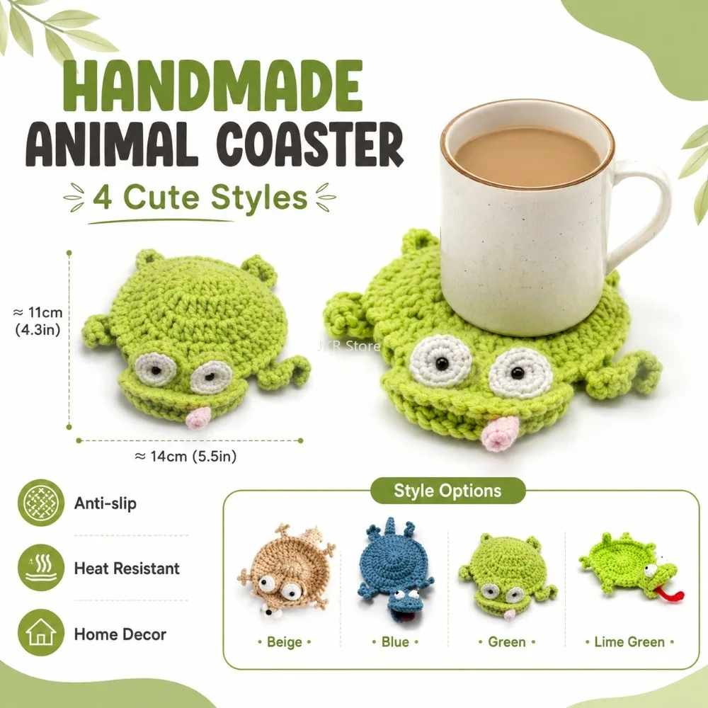 Handwoven Animal Crochet Cup Coaster Finished Coffee Mat Creative Desk Decor for Home Table Tea Drink Decoration Gift Use