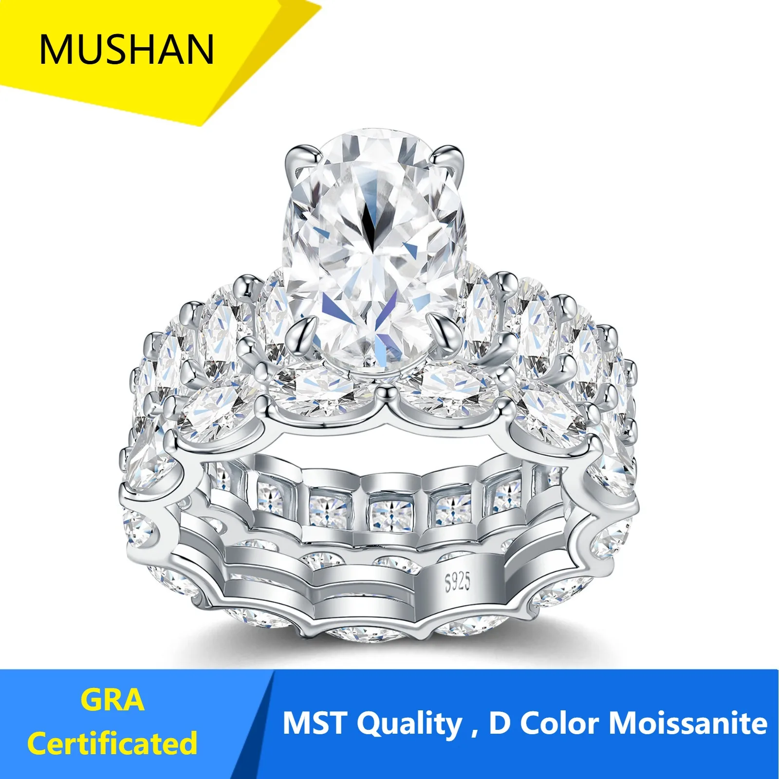 MUSHAN Jewelry Factory Wholesale 925 Sterling Silver Rings Wedding Band for Women Real D Color Moissanite Diamond Ring