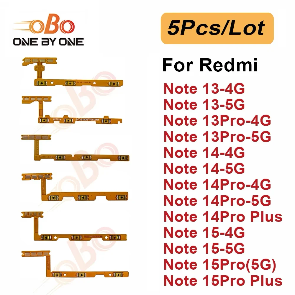 5Pcs Power Switch On Off Volume Side Button Key Flex Cable For Redmi Note 13 14 15 Pro Plus 4G 5G Power Flex Replacement