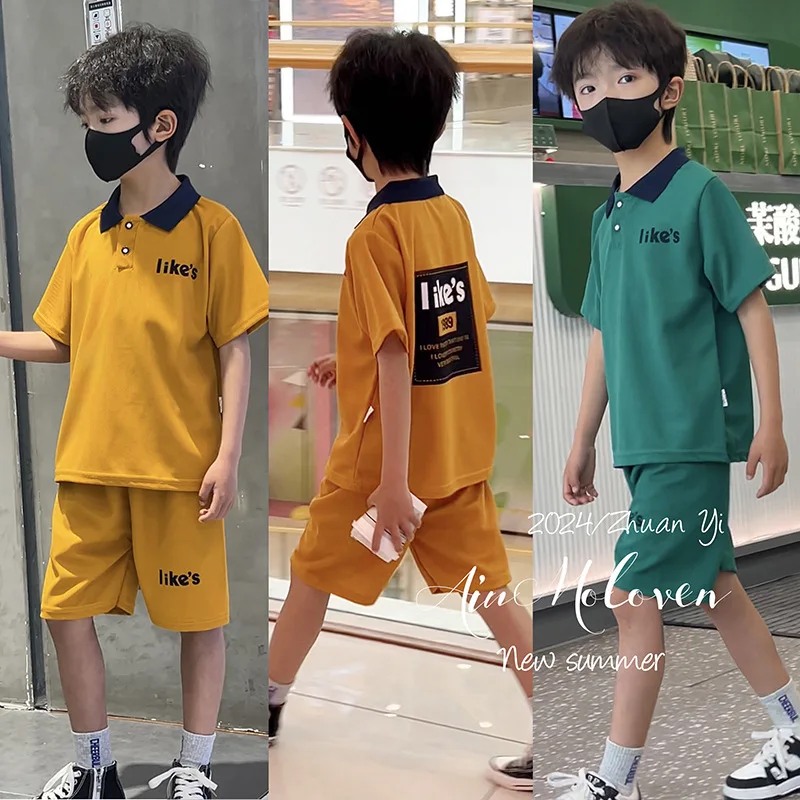 

Summer Kids Boys Clothes Sets School Short Sleeve Polo T-Shirt + Short Pants 2PCS Sport Kids Clothing Children Outfits 2-14 Year