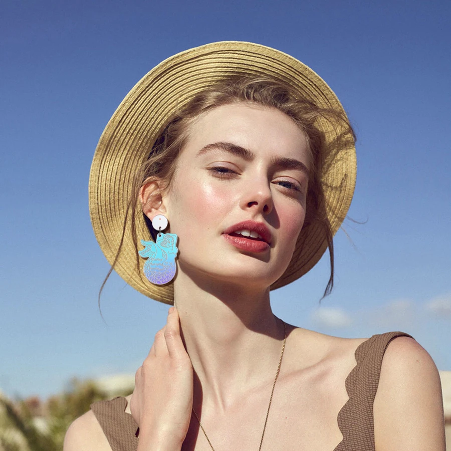Unique Elegant Acrylic Princess Mermaid Dangle Drop Earrings for Women Lovely Sparkly Bohemian dazzling color Earrings Jewelry image 6