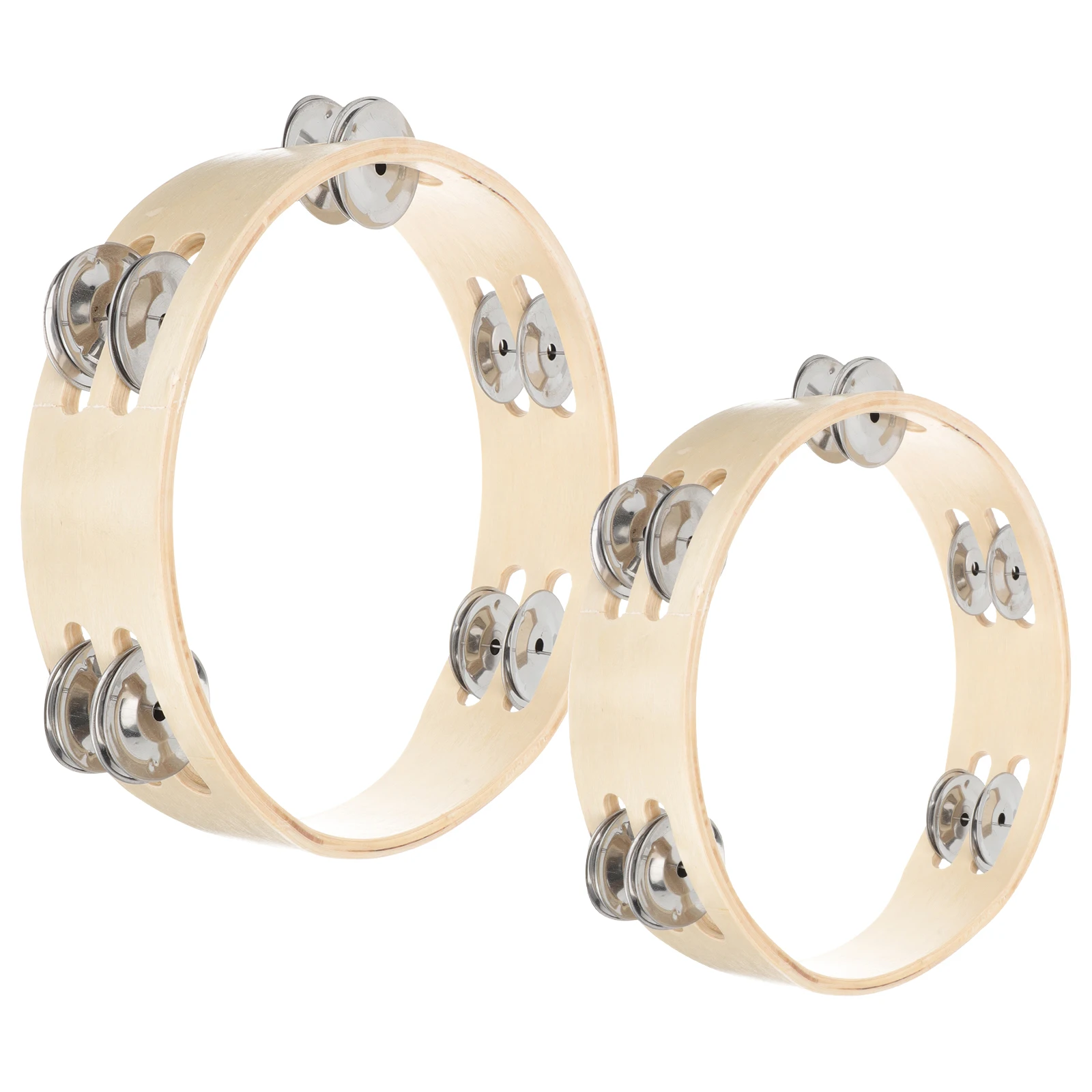 

2pcs Wooden Double-Layer Jingle Ring Tambourine Lightweight Music For Party Festival Performance Percussion Instrument