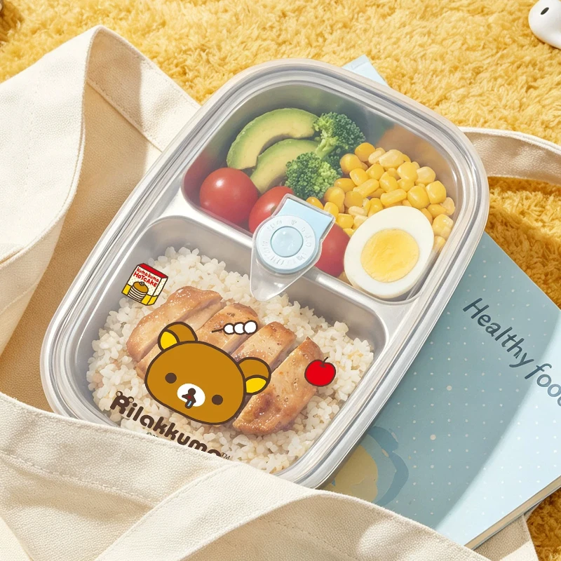 Kawaii 1200ml Japanese Rilakkuma Stainless Steel Lunch Box Divided Lunch Box Student Lunch Box Portable Picnic Sealed Box view 2