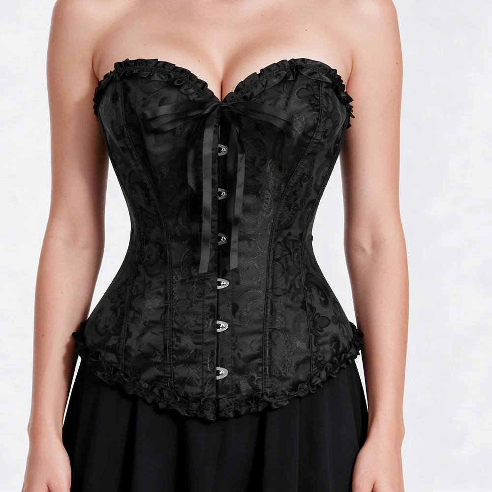 Women Bustier Corset Victorian Gothic Jacquard Front Busk Waist Cincher Halloween Party Wear