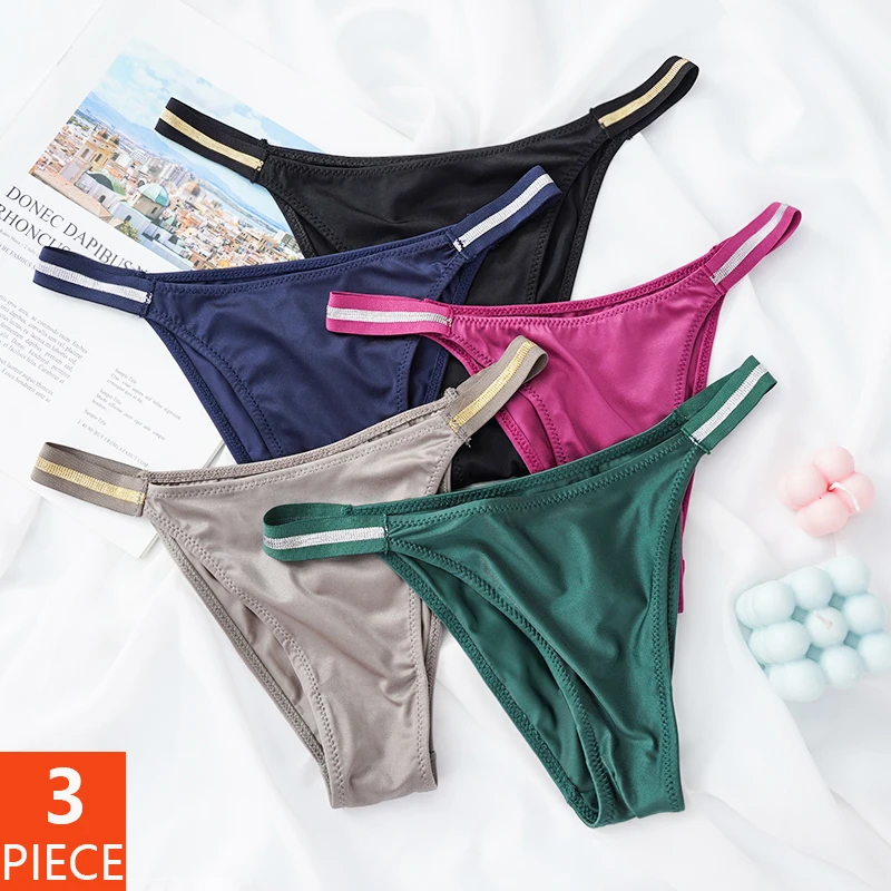 3PCS/SET Low Waist Sexy Thong Women\'s Fashion Underpants Solid Color Seamless Thongs Lady Comfort Panties M-XL Intimates