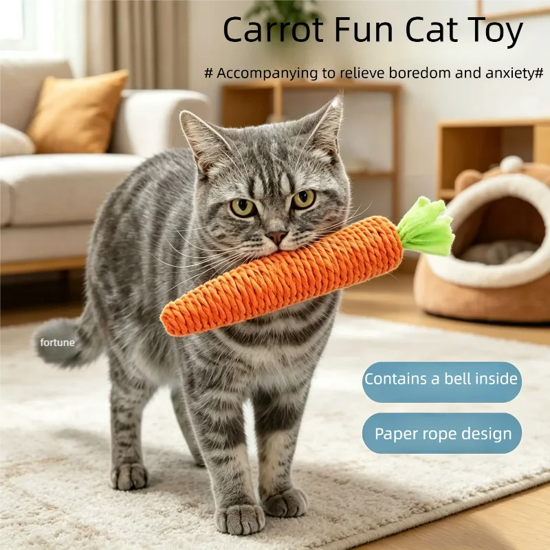 Brinquedo Interativo para Gatos: Bastão de Roer com Som de Cenoura, Brinquedo de Aconchego Anti-Mordida e Arranhador para Entretenimento de Pets