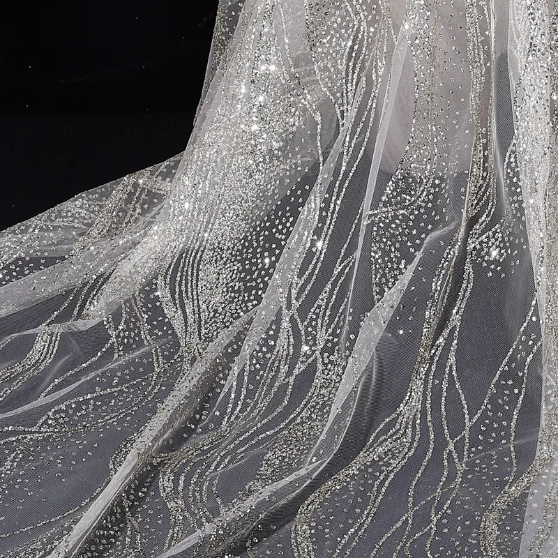 5M/lot 150cm wide Water ripple sprinkled powder sequined mesh wedding dress toy gold powder sequined mesh fabric