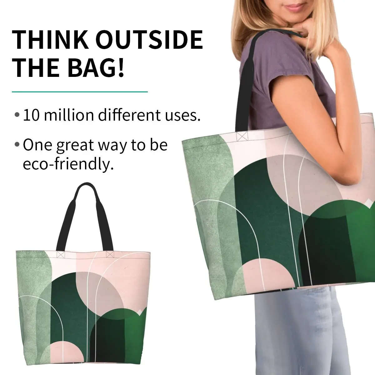 Mid Century Arches In Pink And Green Shopping Tote Bag Canvas Large Capacity Shoulder Bags Shopper Grocery Handbag for Women